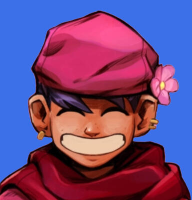 Avatar representing Fay of Glynmoog, a smiling character with a red hat and a flower